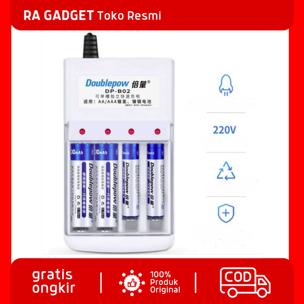 Charger Baterai 4 Slots for AA/AAA Ni-MH Ni-CD / Alat Pengisi Daya Cas Casan Batu Baterai Abc Univer
