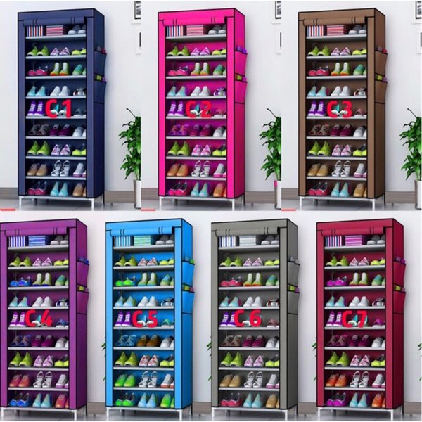 Rak Sepatu 10 Susun Portable Tutup Kain Anti Debu