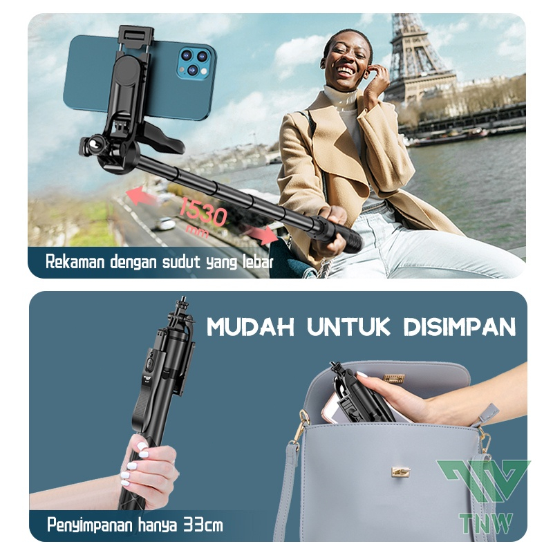 Tripod Handphone 1530MM dengan 1/4 Adaptor Besi Plus Mini ball head Free Holder Hp Free Tomsis Remote Bluetooth