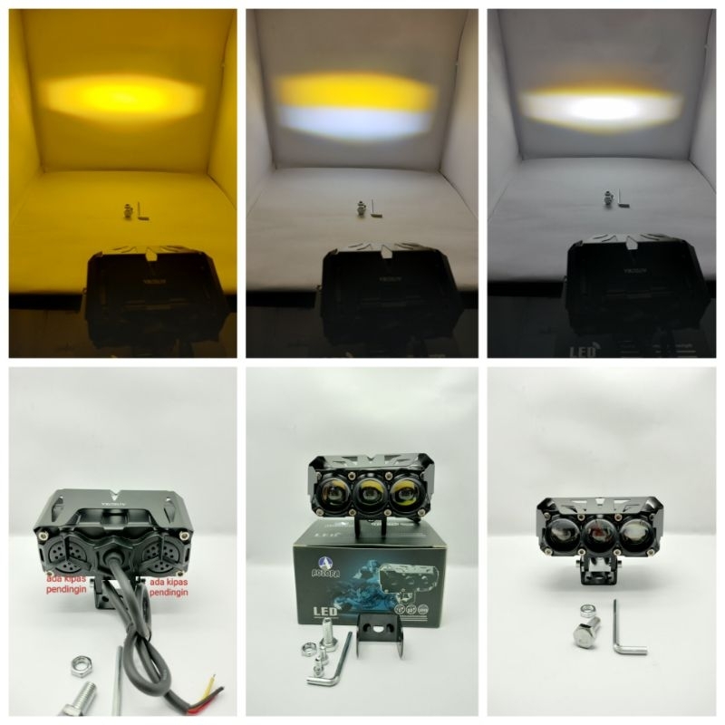 Lampu tembak LED sorot laser sqL 3 mata universal motor mobil 2 warna putih kuning