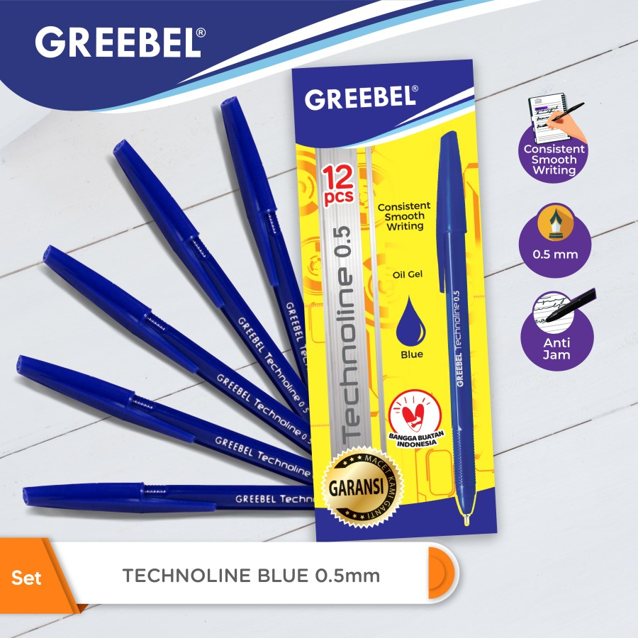 

Ballpen Bolpen Pulpen Ballpoint Biru Greeble Technoline 0.5 Blue