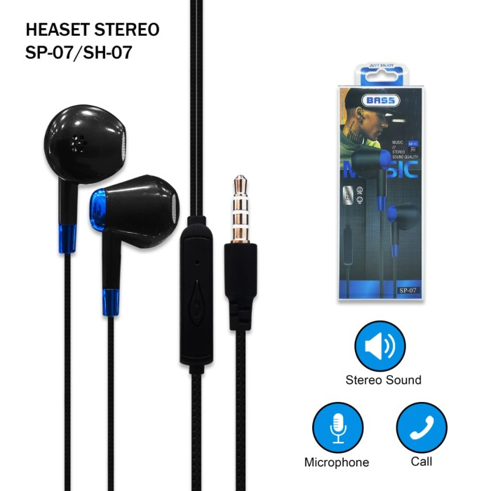 BEST ACC - HANDSFREE HEADSDET HF EARPHONE SP-07/SH-07 STEREO SUARA JERNIH