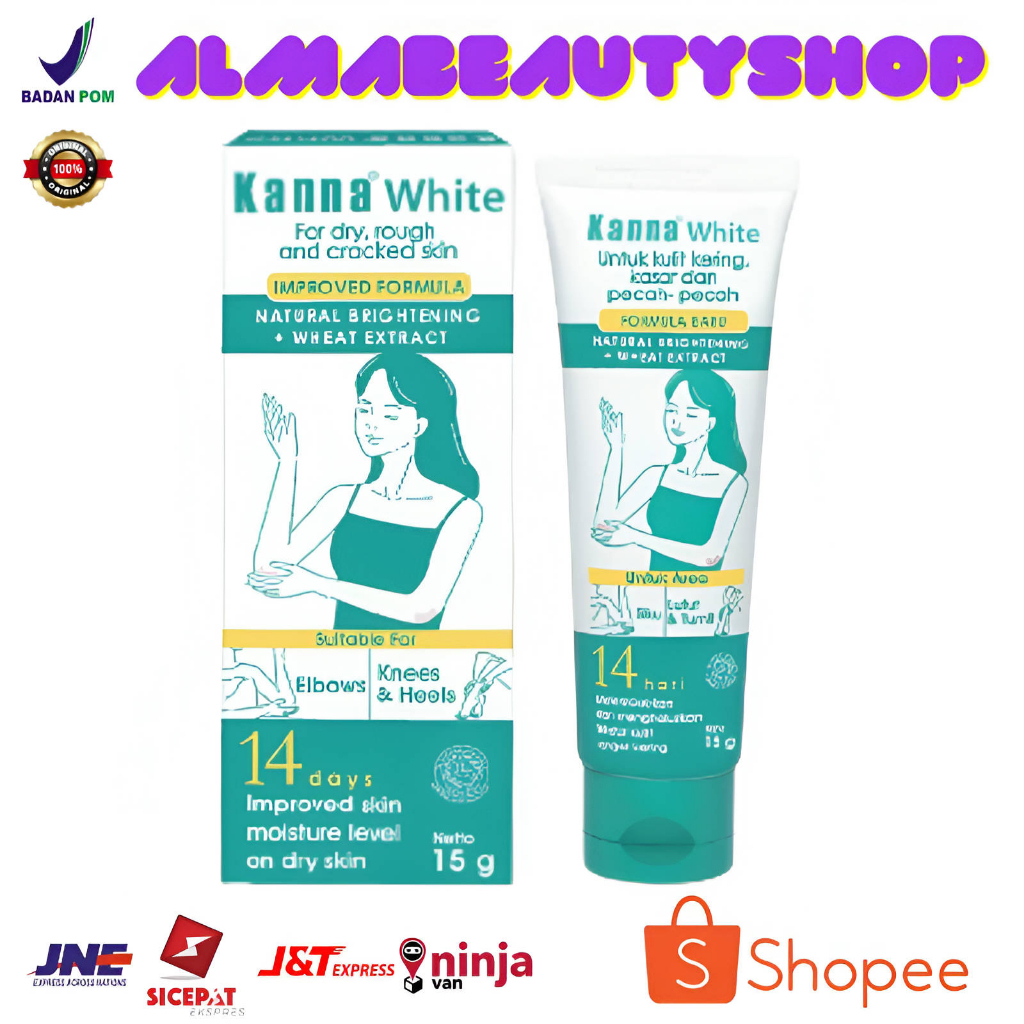 Kanna White Cream Natural Brightening + Wheat Extract / Suitable for Elbow Knee Heel / Penghalus Tumit Kasar / Solusi Kaki Pecah &amp; Kasar / Untuk Kulit Kering, Kasar &amp; Pecah-Pecah / Reseller Asli Termurah Aman BPOM