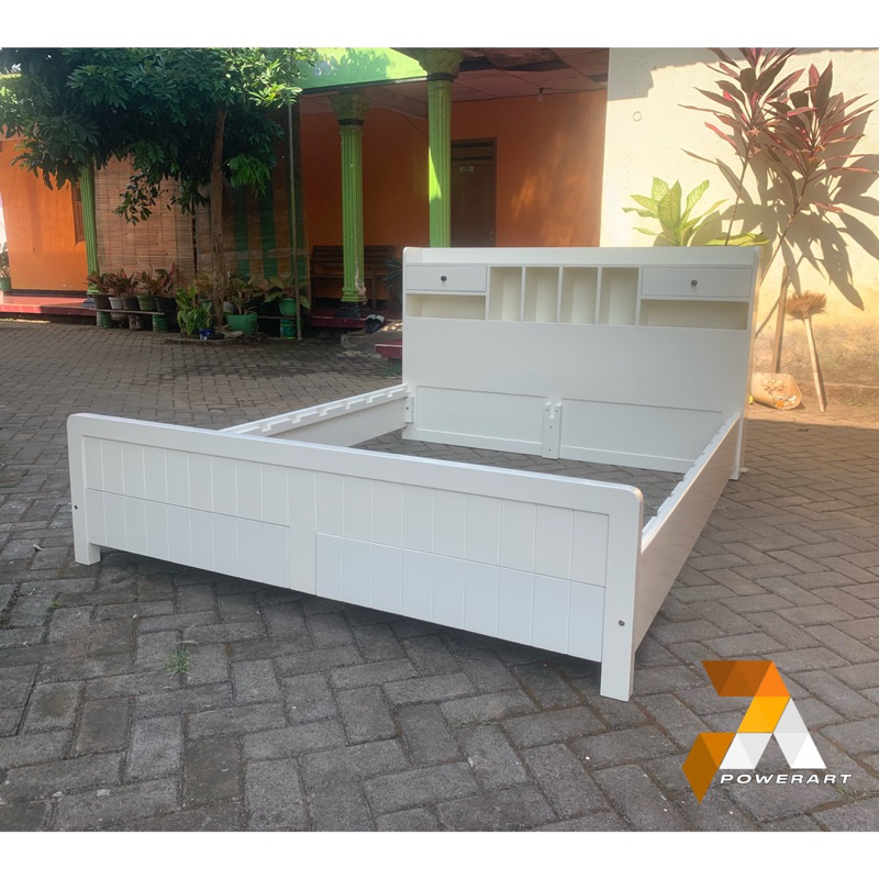 TEMPAT TIDUR DIPAN MINIMALIS LACI DUCO PUTIH DIPAN RANJANG SANDARAN TEMPAT TIDUR MODERN MINIMALIS