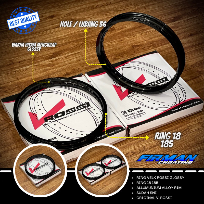 RING VELK RIM VELG V ROSSI 18x185 HITAM GLOSSY (36 HOLE )