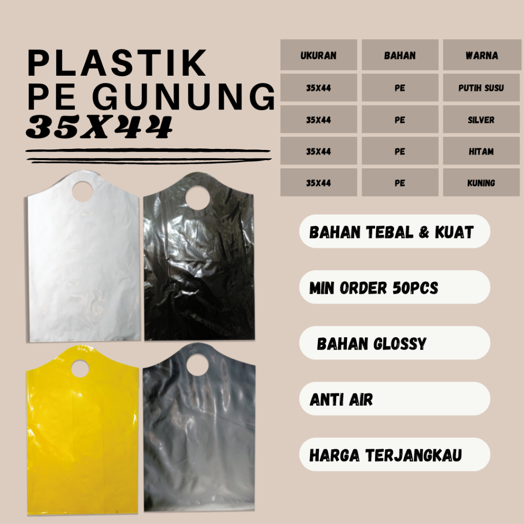 Plastik PE Gunung 35x44 [Plastik Packing Olshop, Fashion,Plastik Baju, Plastik Jaket,Plastik Sepatu 