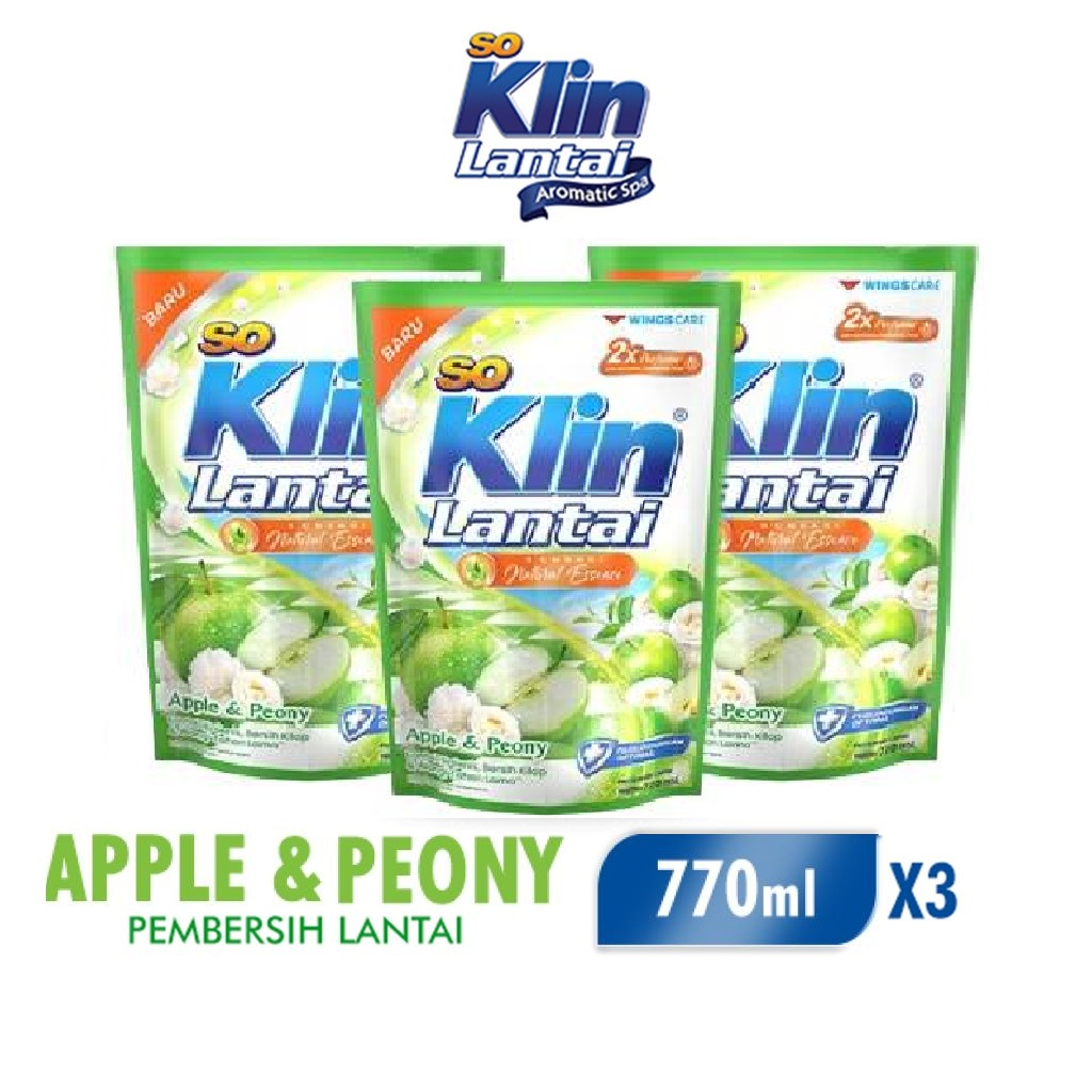 Soklin Pembersih Lantai Hijau Muda Apple & Peony 770 ml x3