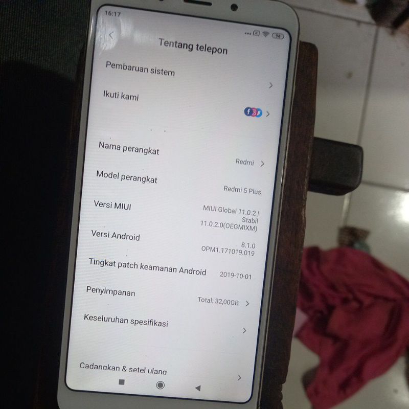 XIAOMI REDMI 5 PLUS RAM 3/32 GB SECOND NORMAL DI JAMIN