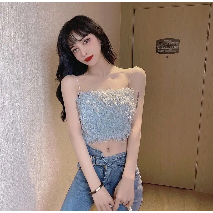 Comfitstore UND346 Tanktop Atasan bahan Rumbai Tali Manik Mewah