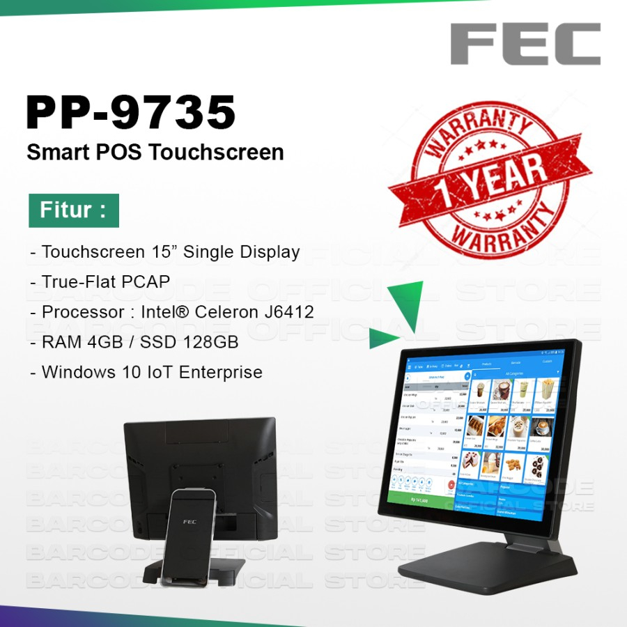 FEC PP 9735 Mesin Kasir Touchscreen Windows Komputer Resto Cafe Retail POS