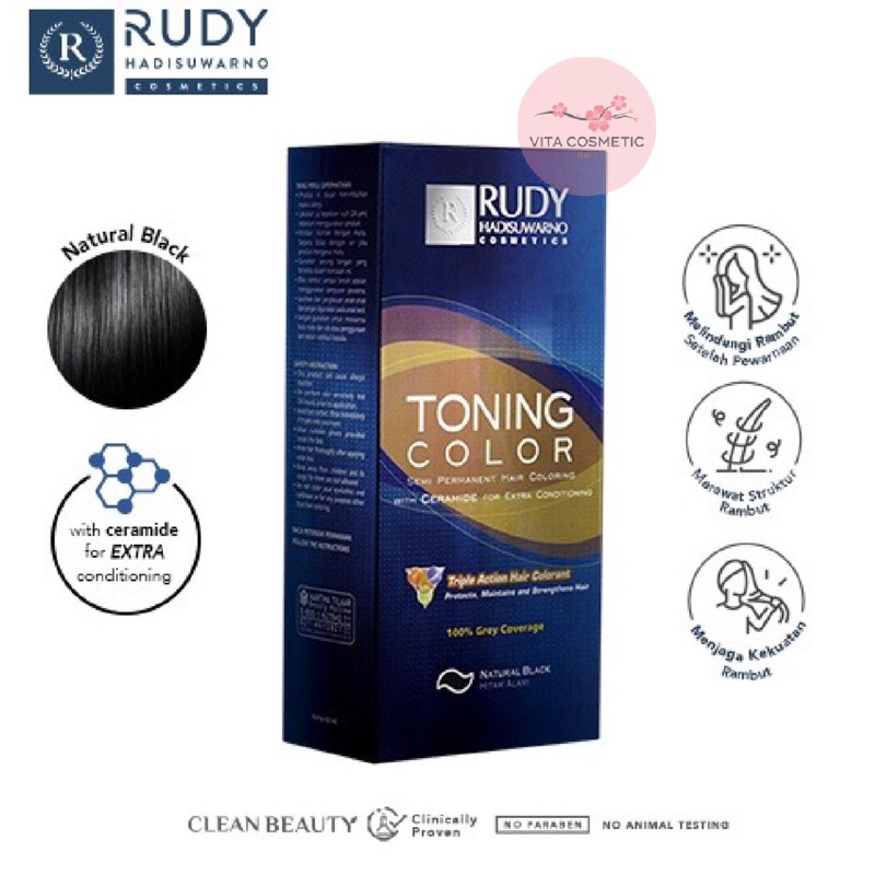 Rudy Hadisuwarno Toning Color NATURAL BLACK Semir Rambut Penghitam Pewarna