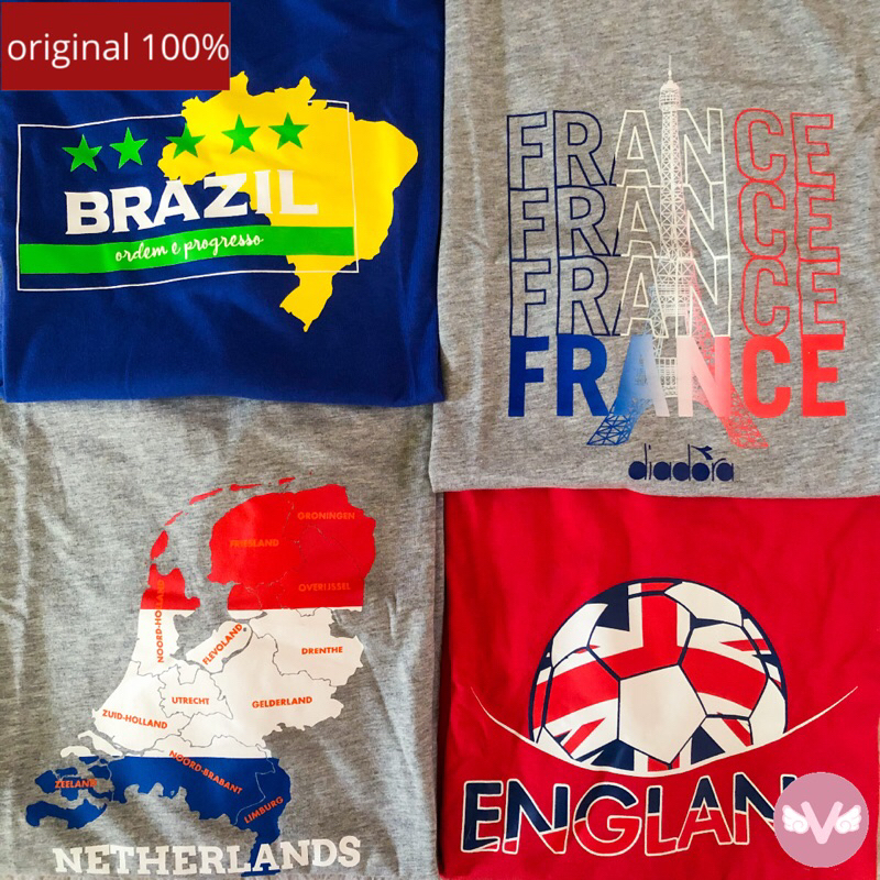 Diadora Brazil England France Netherlands Tshirt Tee Baju Kaos Pria Diadora Original 100% Baju Diado
