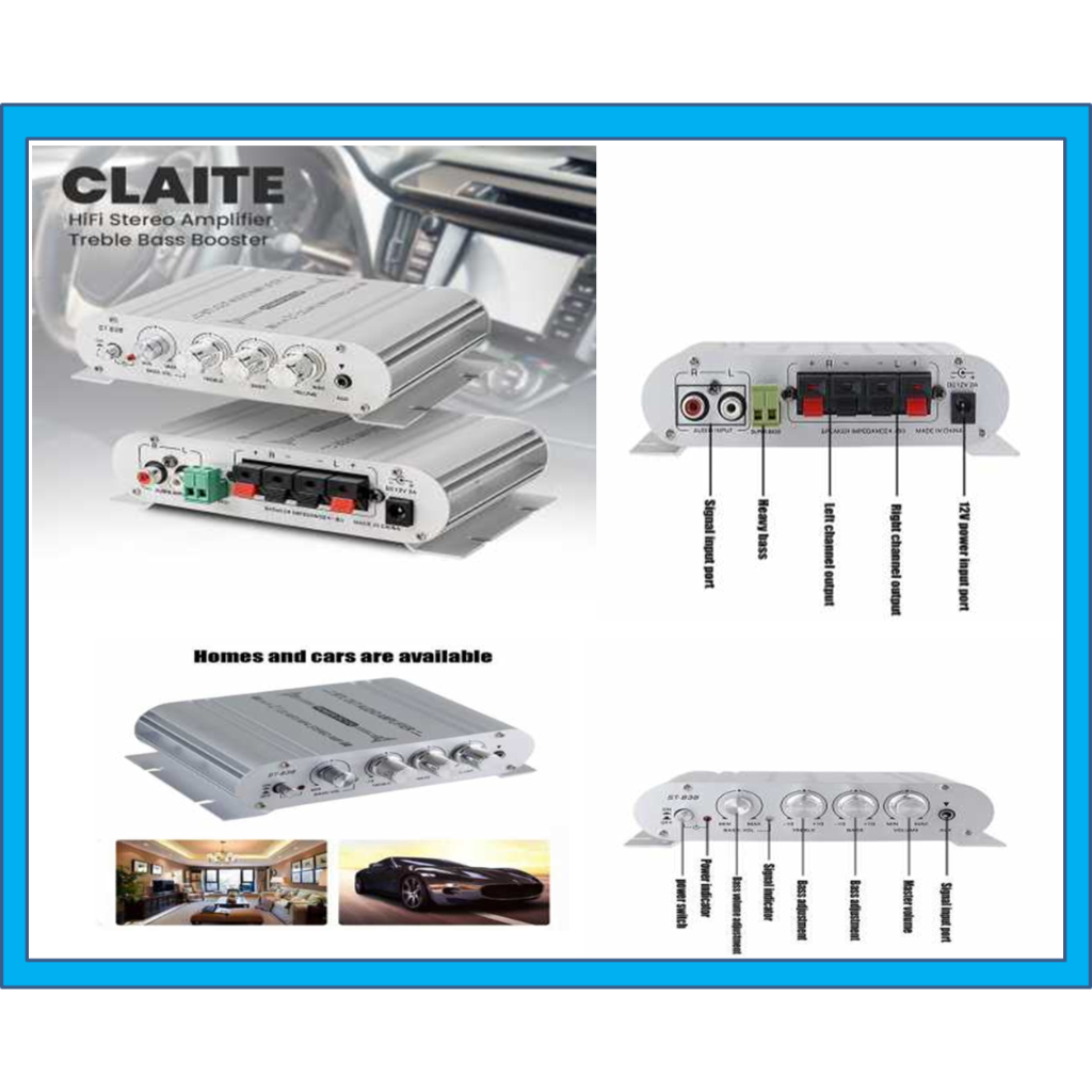 Ampli Mini HiFi Stereo Power Amplifier Treble Bass Booster 12V 2.1 Channel  CLAITE HiFi Stereo Ampli