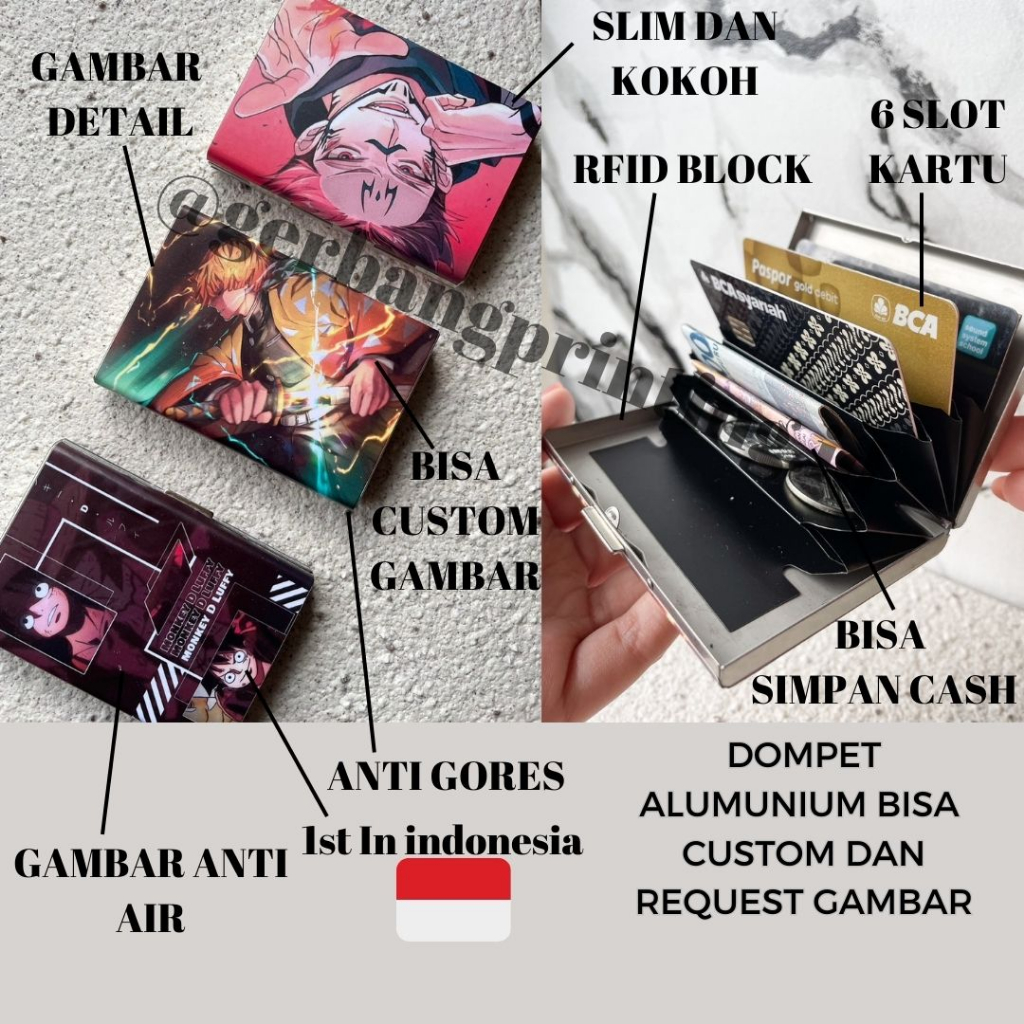 DOMPET CUSTOM PRIA/WANITA ALUMUNIUM RFID ANTI AIR DAN GORES