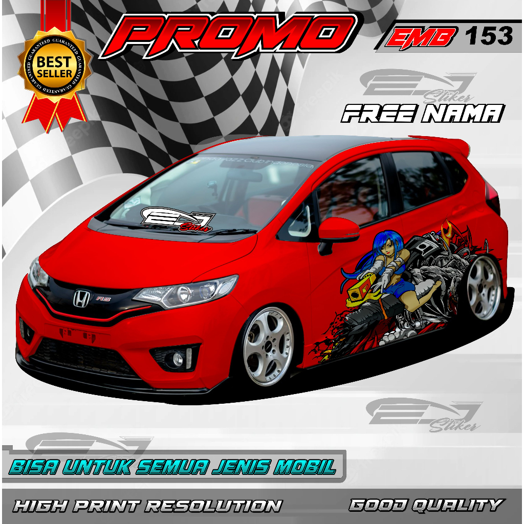 DECAL STIKER MOBIL JAZZ, BRIO, SIGRA, YARIS TERKINI-STICKER GAYA KARAKTER BODY ALL CAR-EMB153