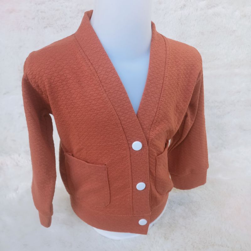 Cardigan Saku 1-4 Tahun Kardigan Anak Waffle knite Cardi Unisex Laki Laki Perempuan