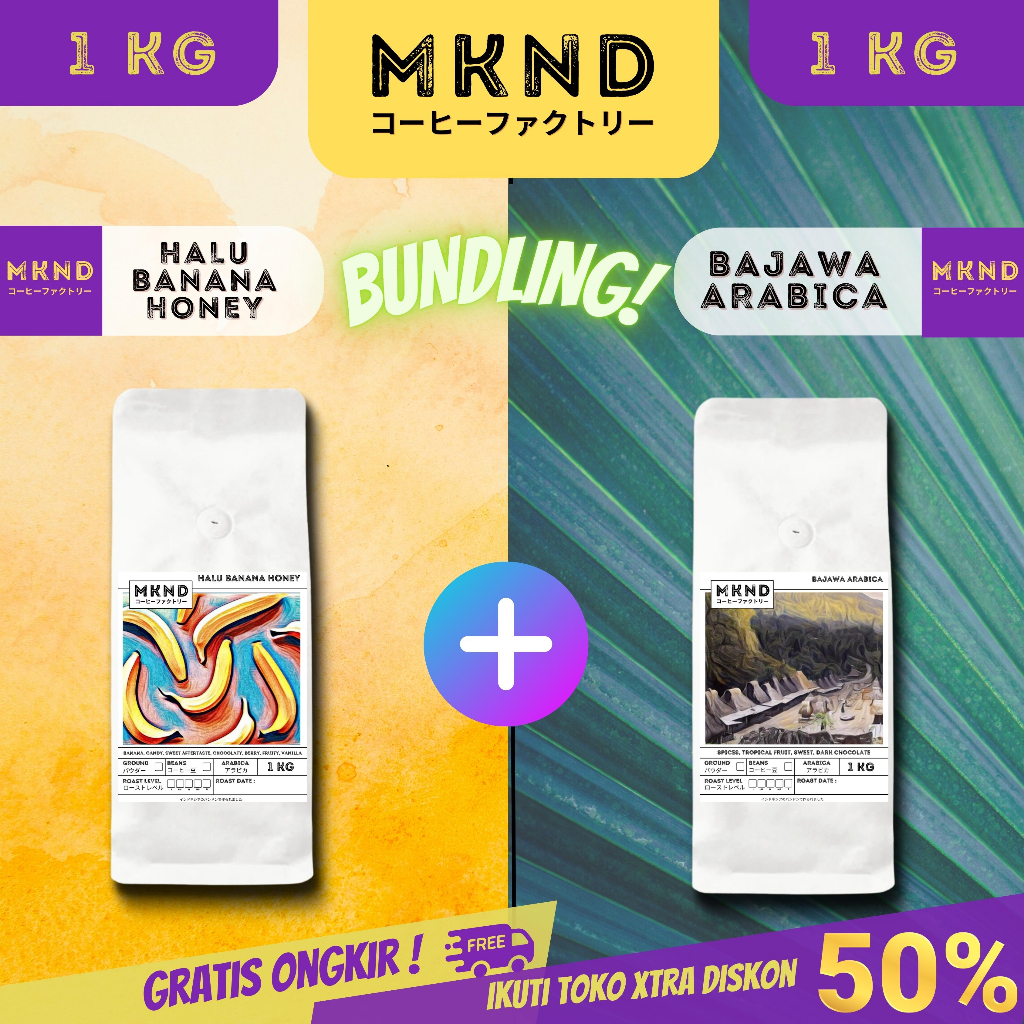 

MKND® BUNDLING HEMAT 2X1KG KOPI ARABIKA HALU BANANA HONEY + KOPI ARABIKA BAJAWA GRADE 1 SINGLE ORIGIN PROMO DISCON | BIJI BUBUK | SINGLE ORIGIN | PREMIUM COFFE | ROASTED BEANS | MANUAL BREW | COFFE ROASTERY