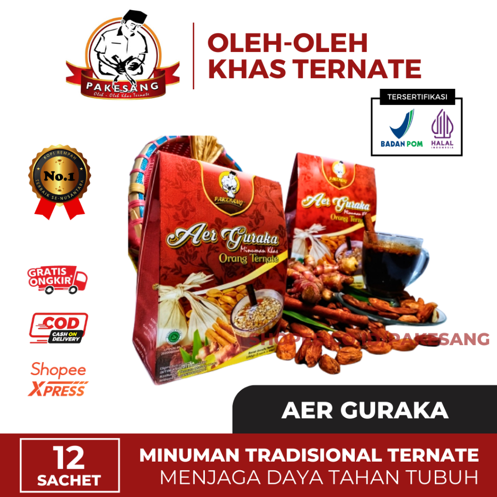 

Aer Guraka | Minuman Jahe | Oleh-oleh khas Ternate Maluku Utara ISI 12 SACT