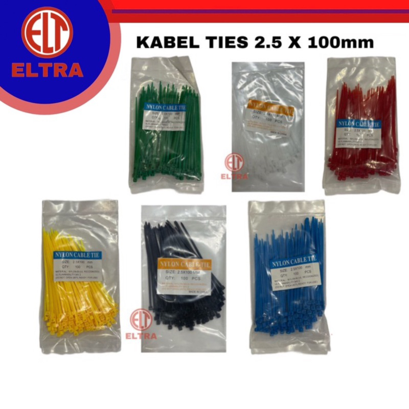 

Kabel cable ties 2.5 x 100mm ( 10 cm ) merah putih hijau biru kuning hitam 100 pcs / pak