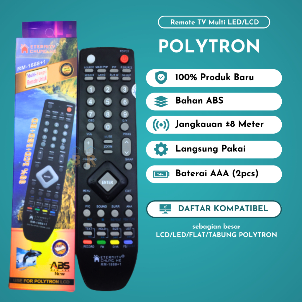 Remote TV Polytron LCD LED Multi RM-1888 +1 Siap Pakai Tanpa Setting
