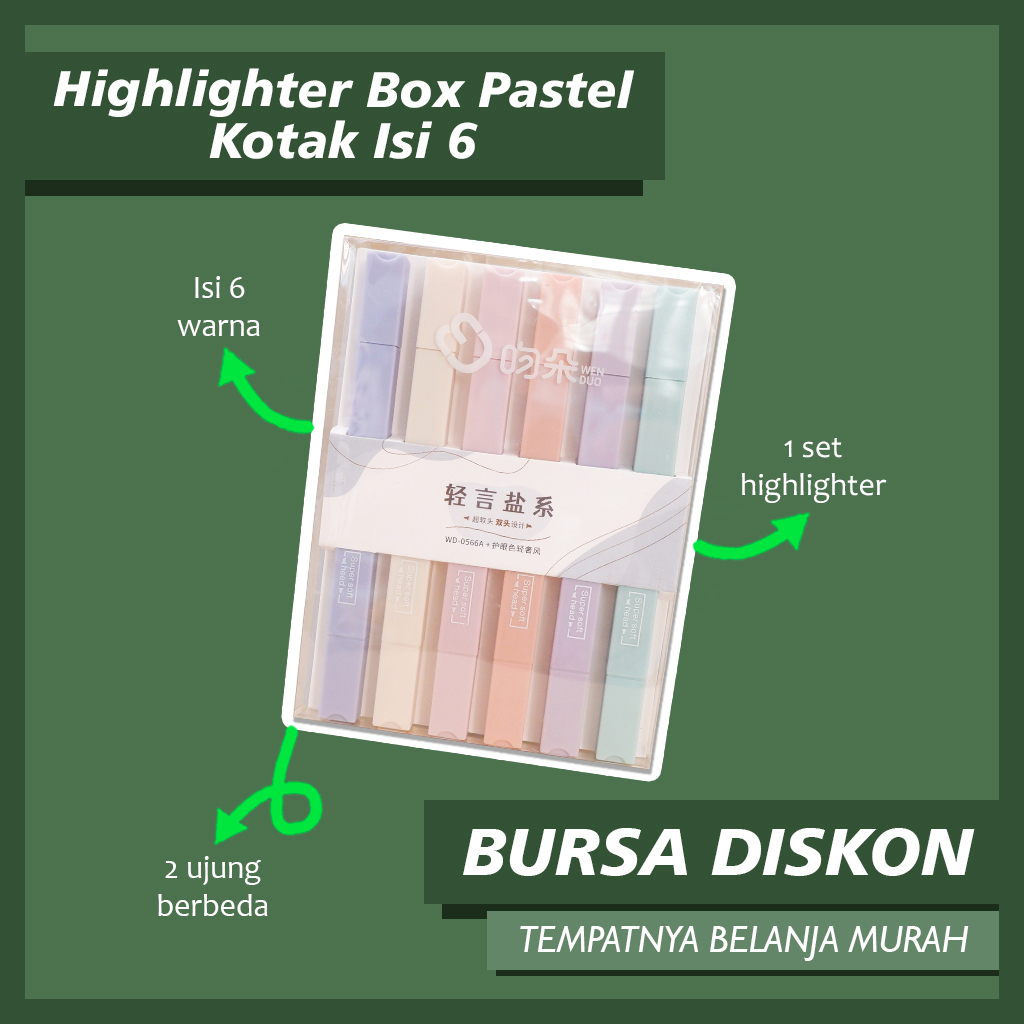 

Highlighter Box Pastel Kotak Isi 6 Spidol Marker Textlighter Textliner