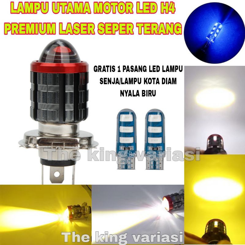 PAKET LAMPU UTAMA MOTOR LED H4 LASER PREMIUM SUPER TERANG AC DC 12 VOLT 32 WATT / PAKET LAMPU UTAMA 