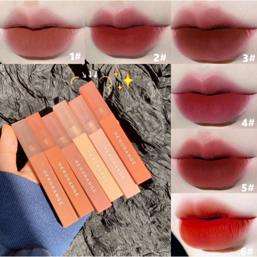 (Diskon kejutan) HOT HERORANGE Matte Lipstick / Lipstik Matte Tahan Lama / Lipstik Tahan Air Lembut 