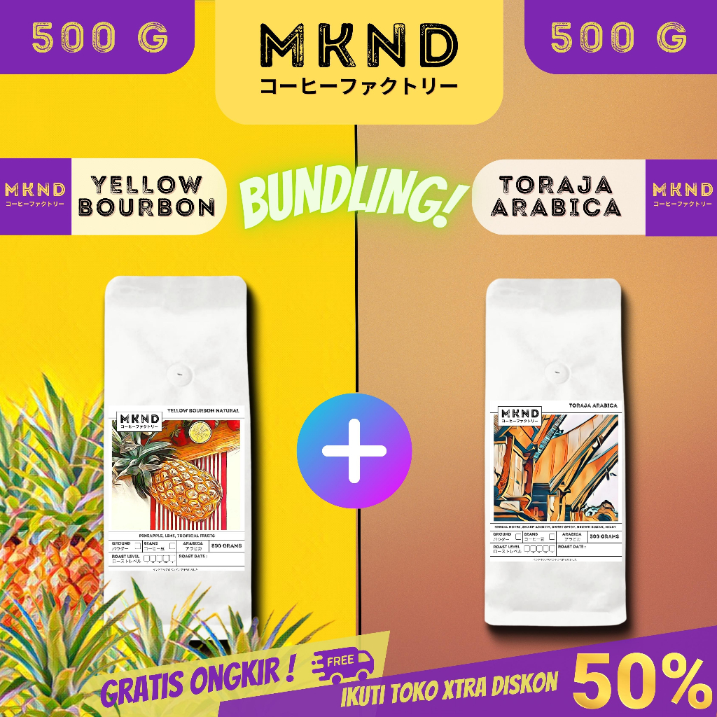 

MKND® BUNDLING HEMAT 2X100 KOPI ARABIKA YELLOW BOURBON NATURAL SINGLE ORIGIN + KOPI ARABIKA TORAJA SAPAN GRADE 1 SINGLE ORIGIN PROMO DISCON | BIJI BUBUK | SINGLE ORIGIN | PREMIUM COFFE | ROASTED BEANS | MANUAL BREW | COFFE ROASTERY