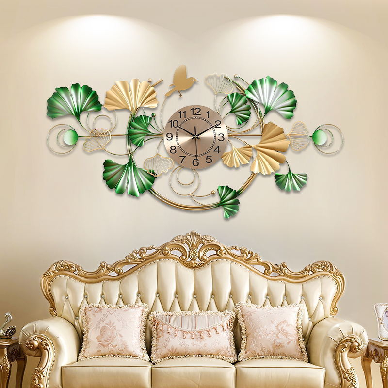 ⚡Ukuran besar 100*50cm⚡Jam Dinding Metal Luxury Ginkgo Leaf Jumbo Mewah Ruang Tamu Jam - Jam dinding Aesthetic Dekorasi Rumah 3D