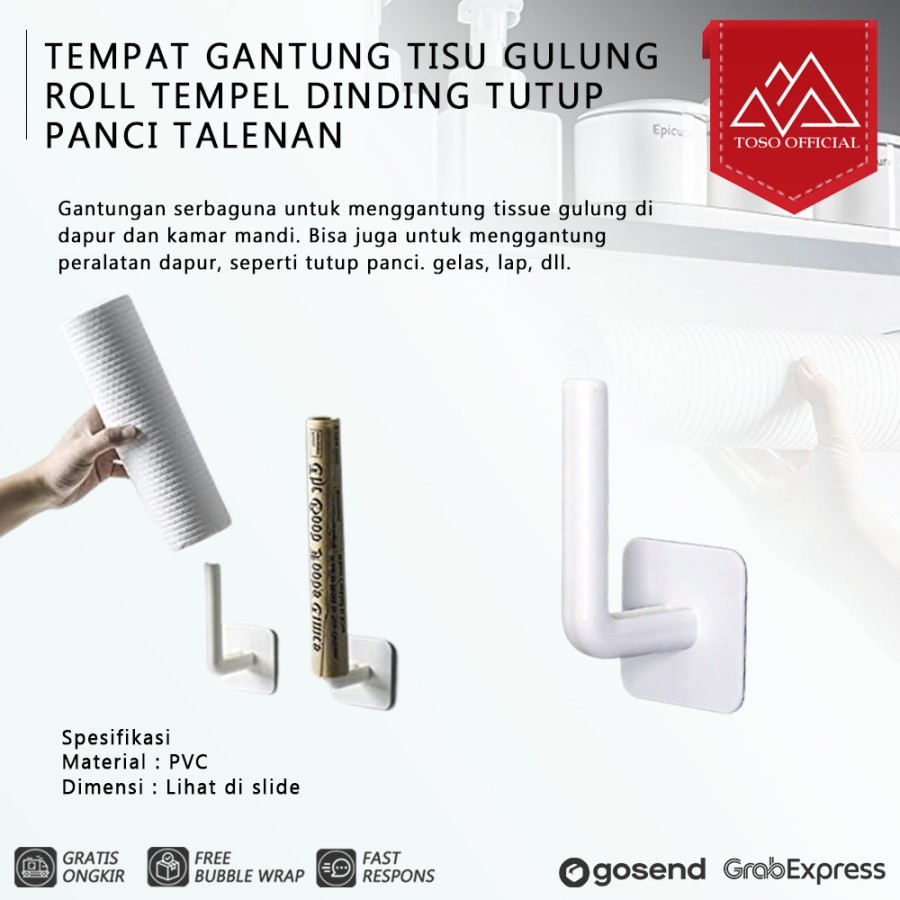 TEMPAT GANTUNG TISU GULUNG ROLL TEMPEL DINDING TUTUP PANCI TALENAN