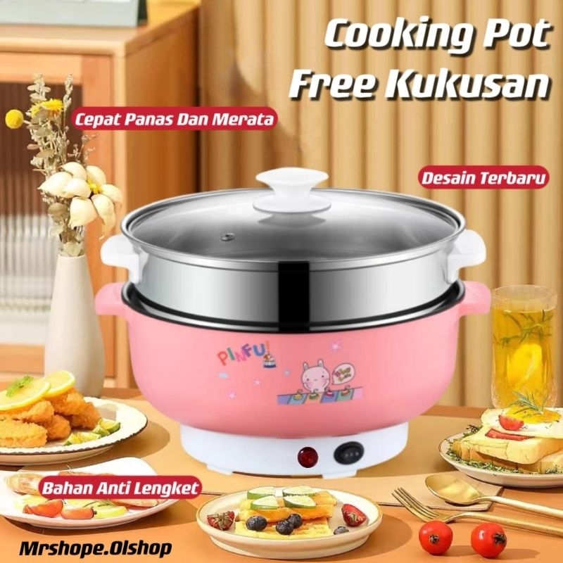 Panci Kapasitas Besar Listrik Multifungsi Free Kukusan/Steamer Stainless Lapis Keramik Teflon⭐Mrshop