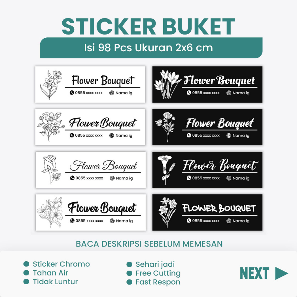 

Isi 100 Pcs Stiker Buket Custom - Sticker Bouquet | SB 2