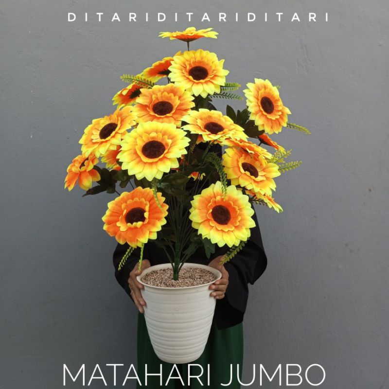 Bunga matahari jumbo bunga kastuba hias pot pirus dekorasi rumah