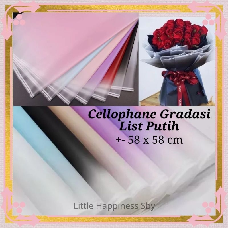 

Murah! Ecer Kertas wrapping bunga buket cellophane gradasi list putih