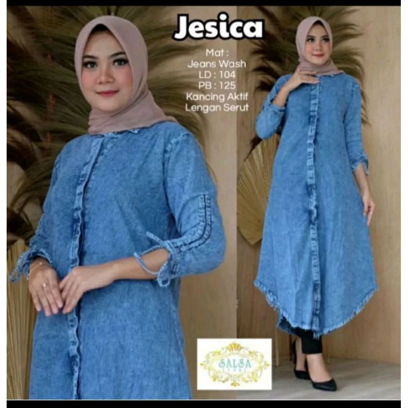 [ Bisa COD ] Jessica Long Tunik Jeans Snow Kekinian || Jeans Tunik