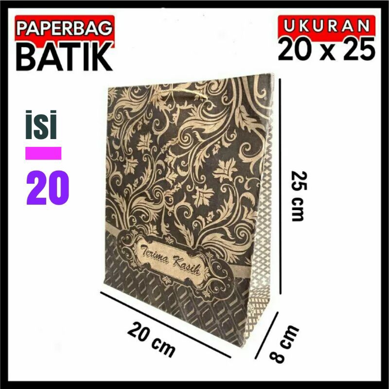 

isi (20 biji) Paper bag tas kertas 20x8x25cm kado hajatan pernikahan ulang tahun hadiah pesta snack souverenir motif batik bonus hadiah