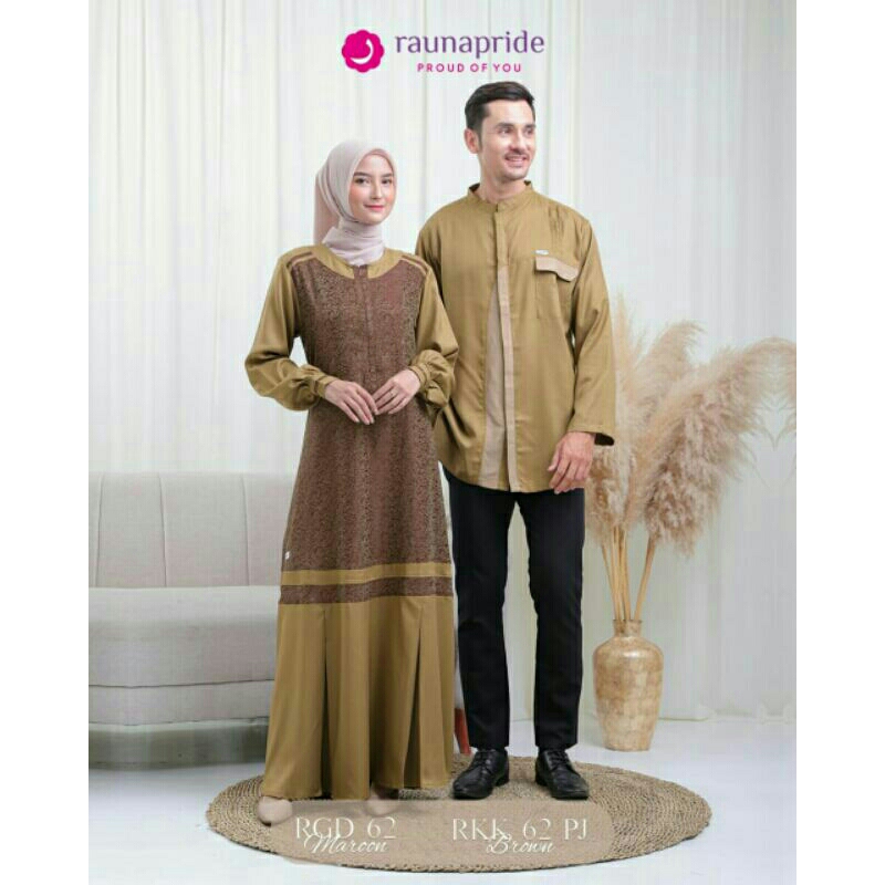 GAMIS COUPLE RGD RKK PJ 62 MAROON BROWN ORIGINAL RAUNA FASHION DRESS BAJU BUSANA MUSLIM WANITA DEWAS