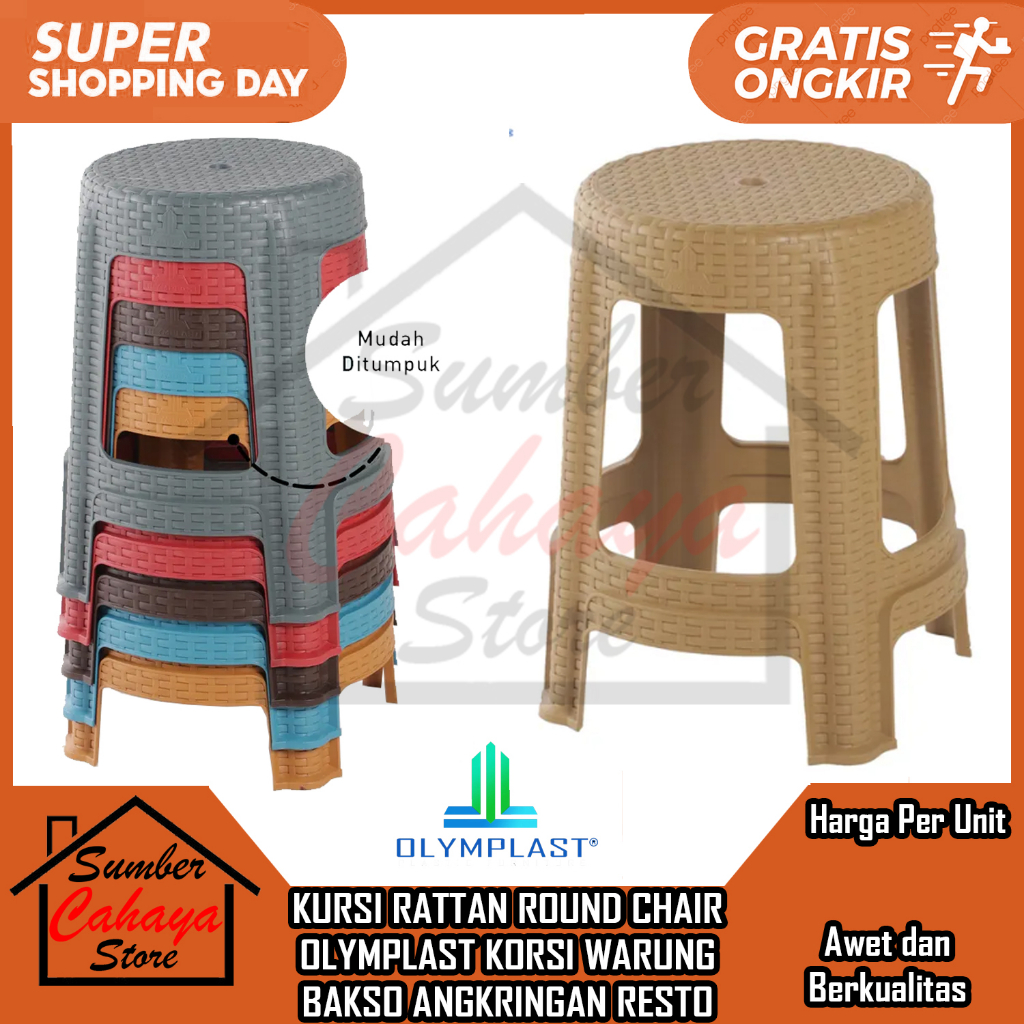 KURSI RATTAN ROUND CHAIR OLYMPLAST KORSI WARUNG BAKSO ANGKRINGAN RESTO BANGKU TENDA KANTIN TEMPAT DU