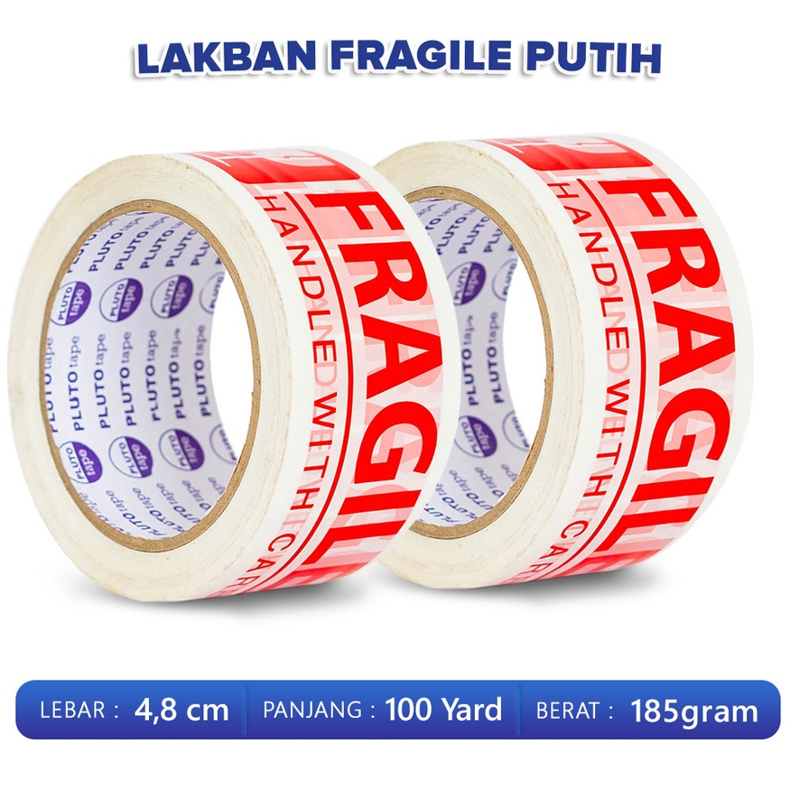 

Lakban Fragile Warna Merah Putih Beling / Isolasi Jangan di Banting Handle With Care Warna Putih