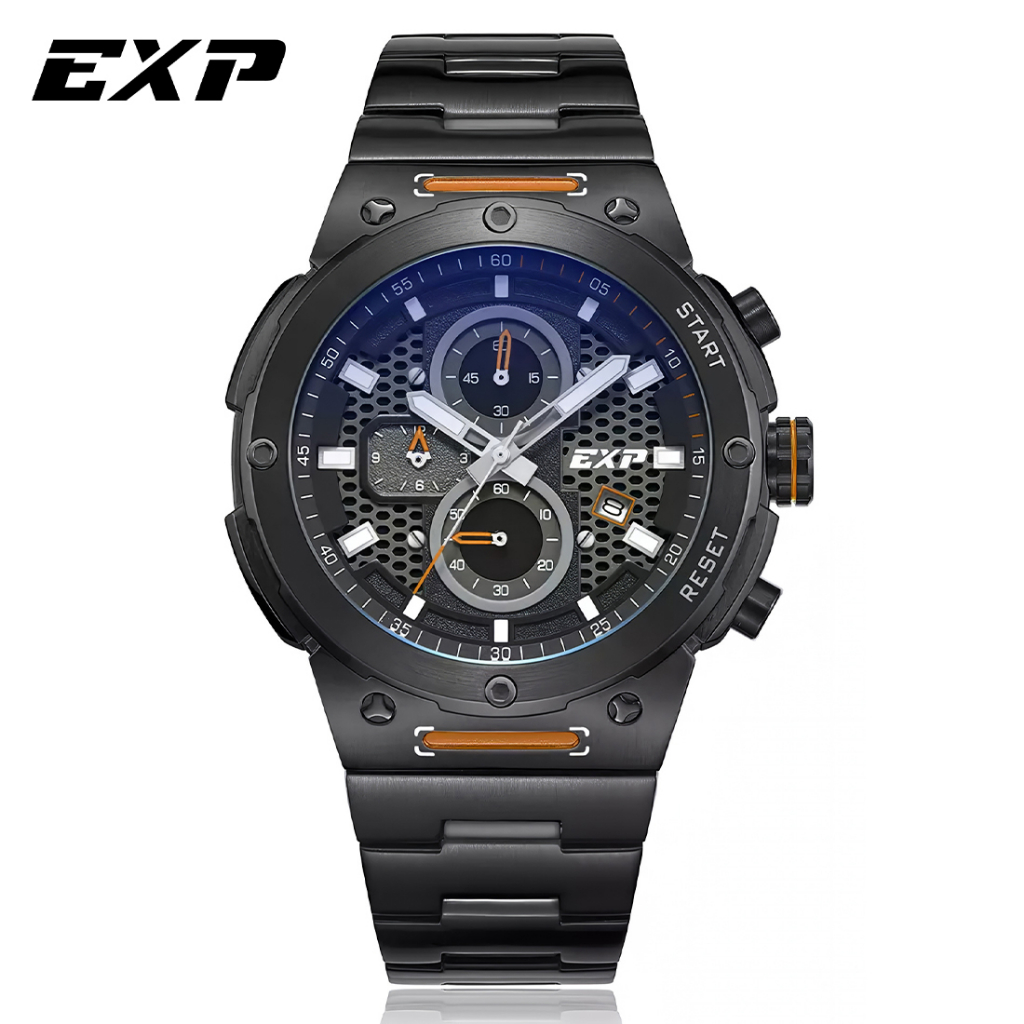 Expedition EXP 6837 MCBIGBAOR - Jam Tangan Chronograph Pria - Black Orange - Stainless Steel