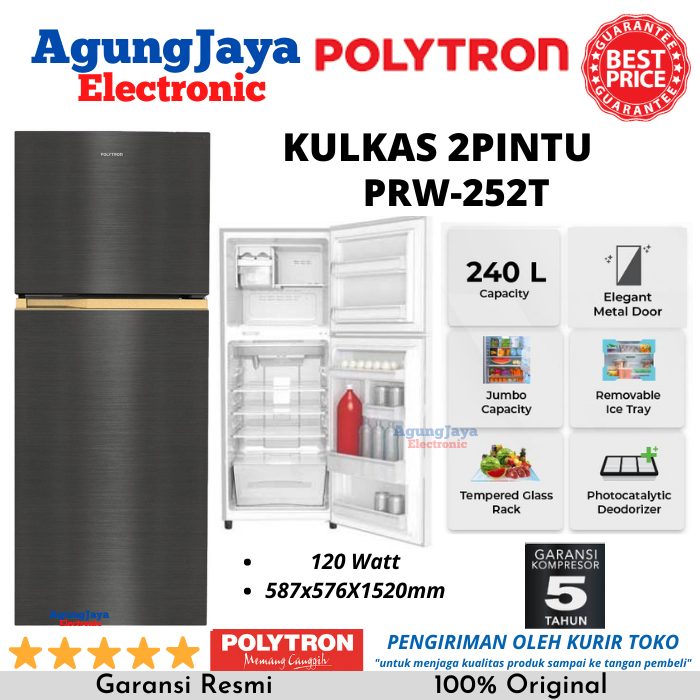 KULKAS POLYTRON PRW-252T LEMARI ES 2 PINTU JUMBO METTALIC 240 LITER (CILEGON SERANG)