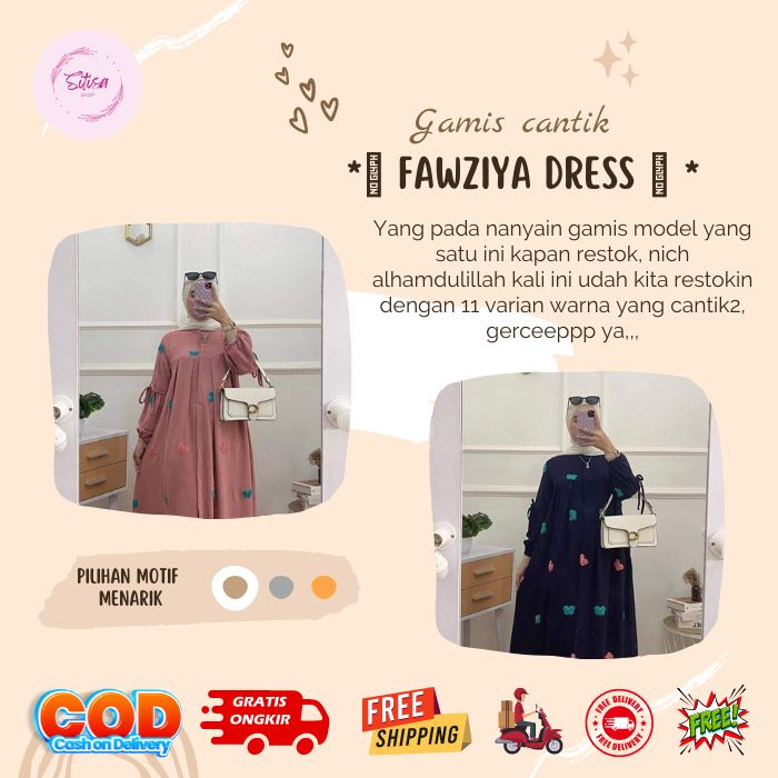 COD Ganis dress FAWZIYA DRESS baju one set wanita cewe kece Bahan Airflow Crinckle Embrodery elegan 
