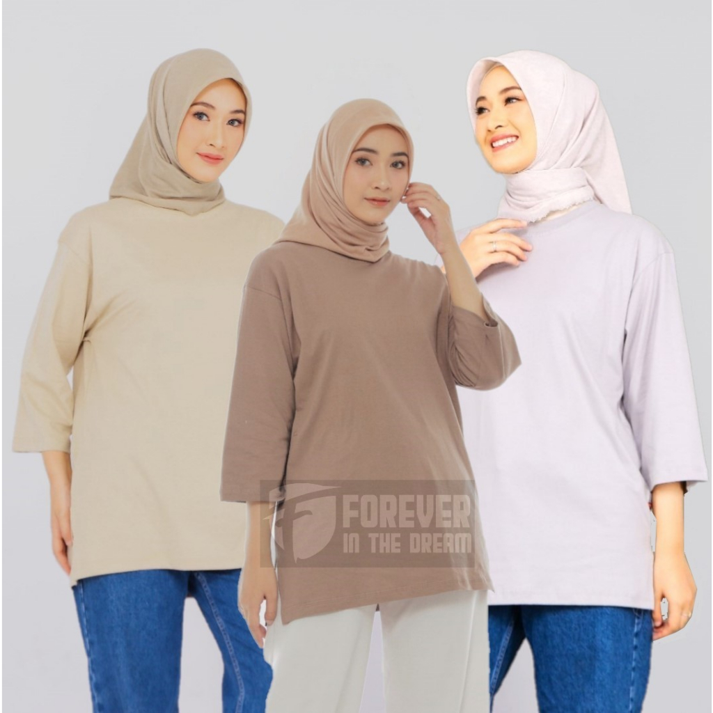 Basic Oversize Top Kaos Polos Wanita Jumbo Size M,L,XL,XXL Warna Percoklatan
