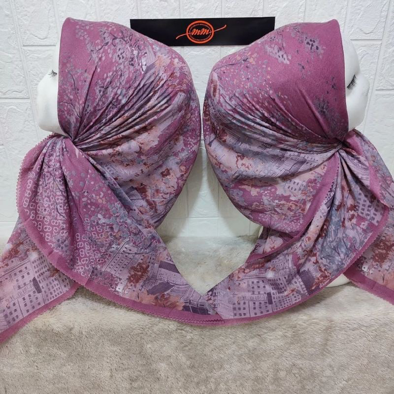 Promo Hijab Segi Empat Voal Motif Sakura New York Warna Pink Magenta