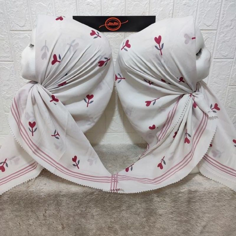 Promo Hijab Segi Empat Voal Motif Tulip Warna Cream Kerudung Jilbab Terbaru