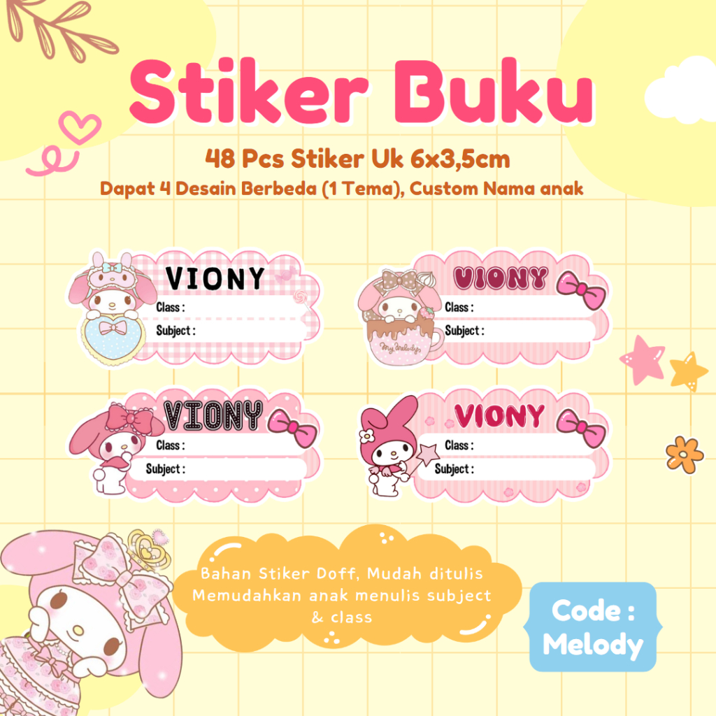 

40 - 48 Pcs Stiker Buku Anak Custom / Stiker mapel / sticker buku anak / Sticker Mata Pelajaran / Label Buku