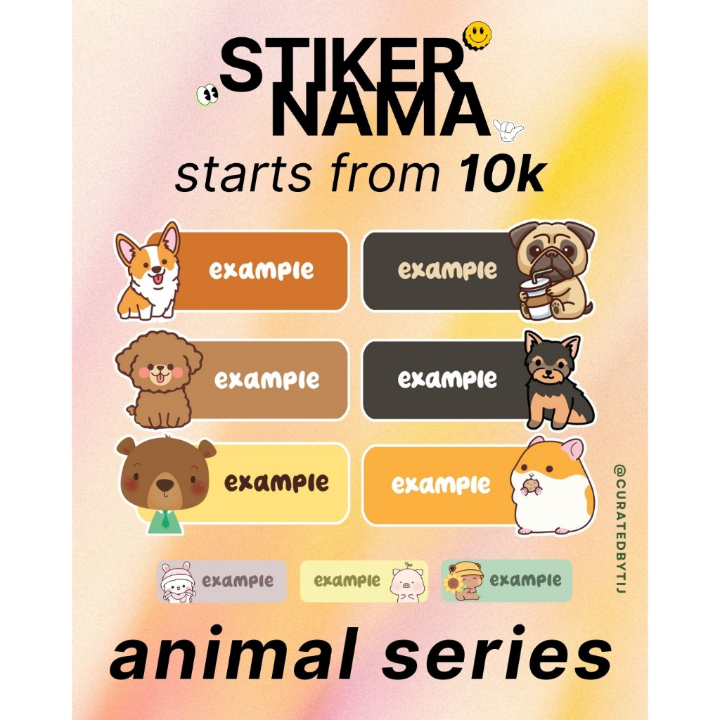 

CUSTOM STIKER NAMA NON-WATERPROOF | Label Nama Dogs Anjing Poodle Corgi Pug Shitzu Hamtaro Hamster Beruang Bear Pig