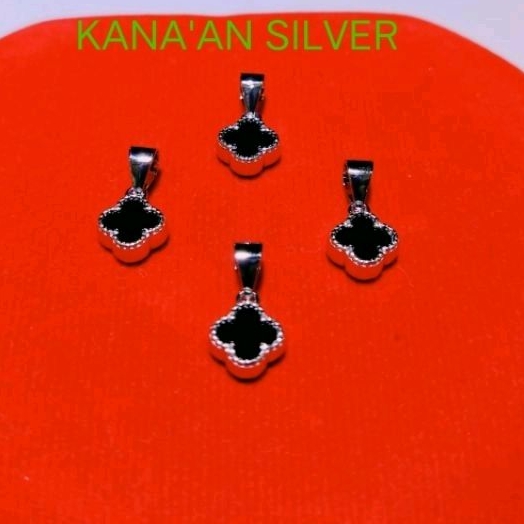 Liontin perak asli 925 model fashion bunga mata hitam kilau/Silver lapisan emas putih murni