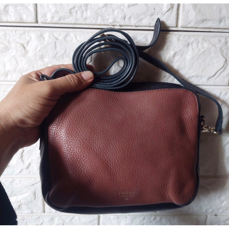 tas selempang fossil preloved jadul vintage bekas second key coklat hitam