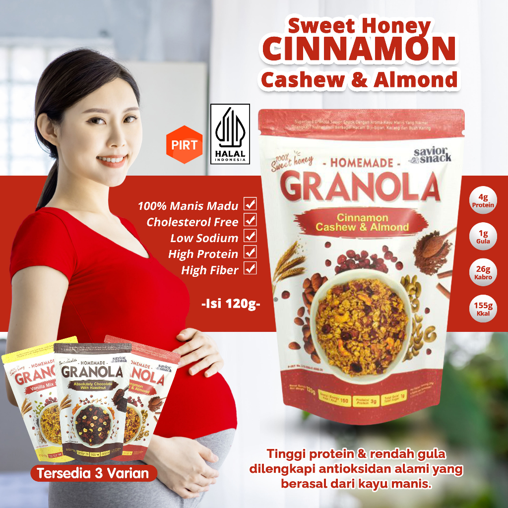 

Cemilan Sehat Ibu Hamil GRANOLA CRUNCHY CINNAMON CASHEW & ALMOND Makanan Bumil Bergizi & Bernutrisi Tinggi SAVIOR SNACK Best Honey Anti Mual